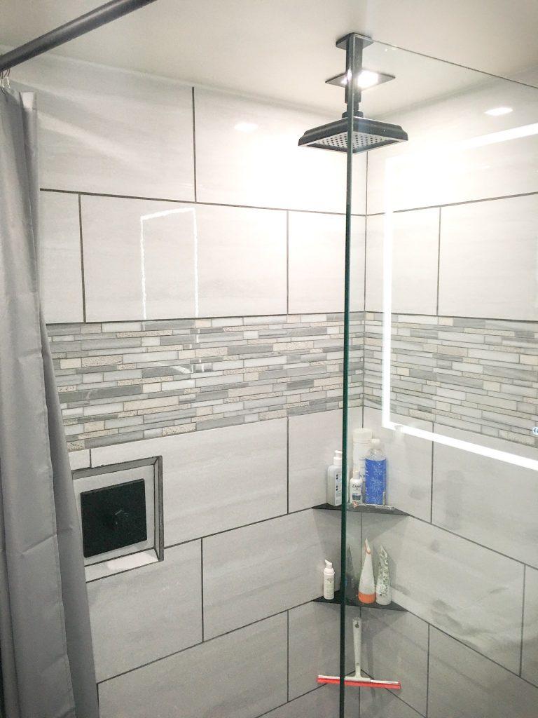 Shower in a demonstration bathroom remodel
